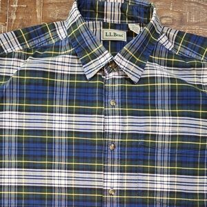 LL Bean Mens‎ XXL Shirt Blue Plaid Long Sleeve Button Down 100% Cotton 2XL